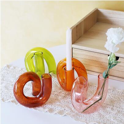 1 件不对称形状多色玻璃花瓶适用于家庭客厅装饰