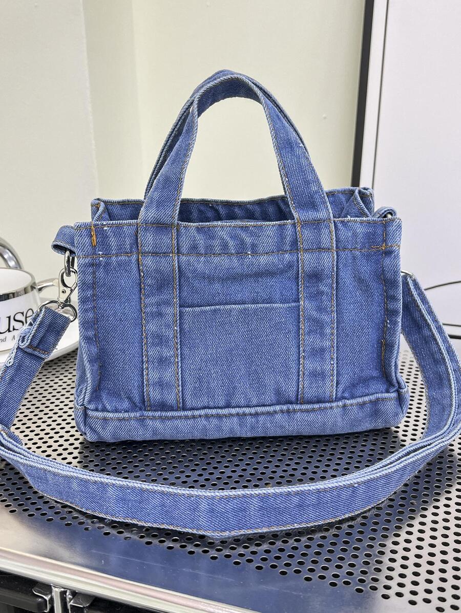 女士時尚休閒牛仔托特包 - 藍色 - 查看 1
