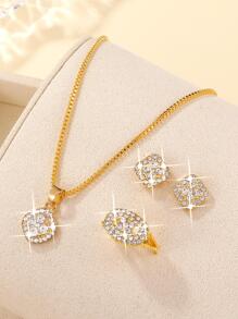 4pcs Rhinestone Decor Jewelry Set - Gold - View 2