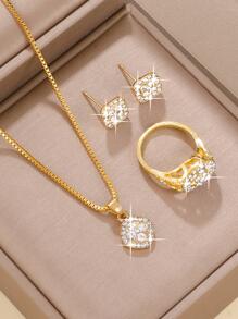 4pcs Rhinestone Decor Jewelry Set - Gold - View 3