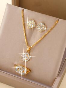 4pcs Rhinestone Decor Jewelry Set - Gold - View 1