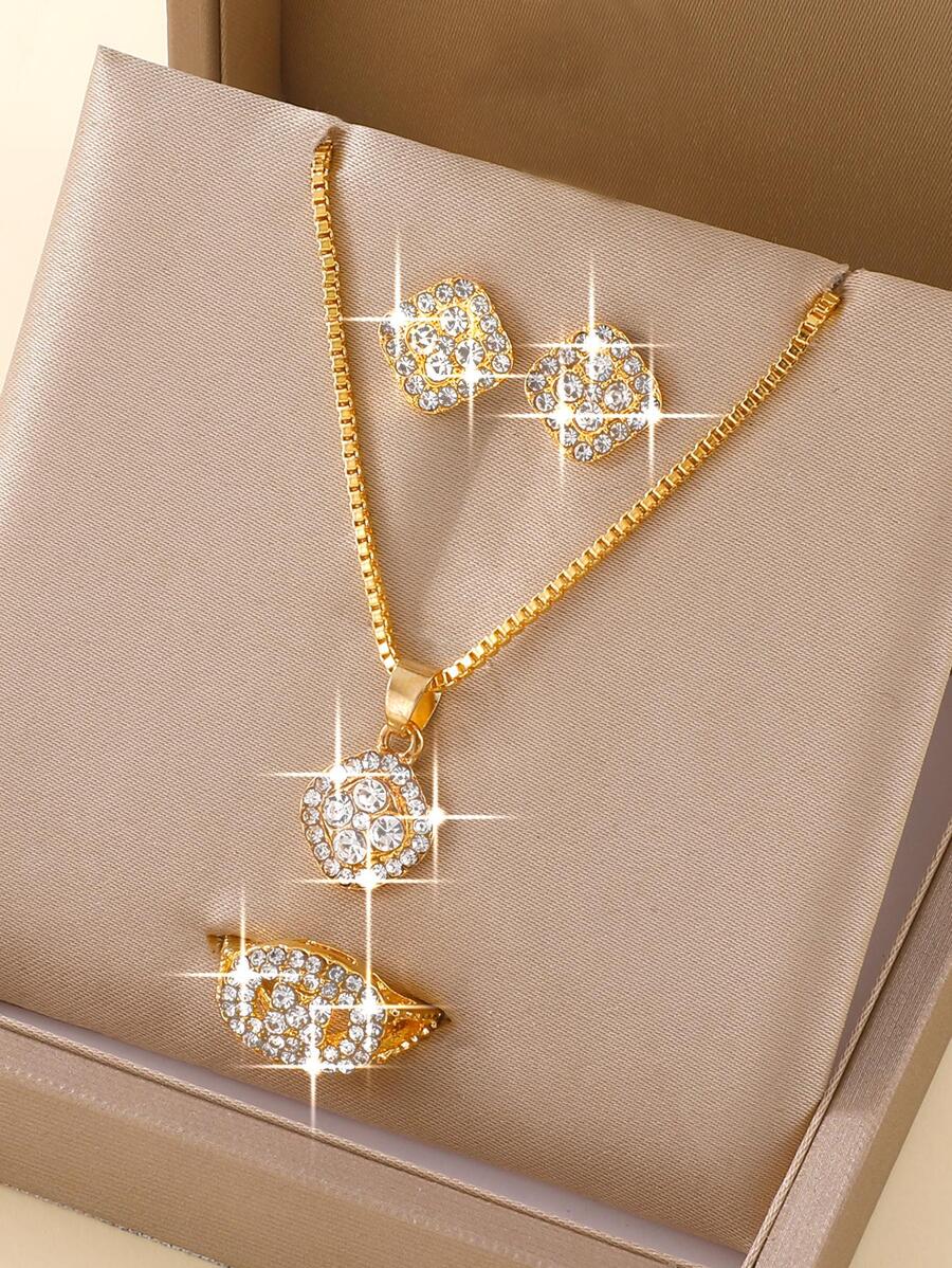 4pcs Rhinestone Decor Jewelry Set - Gold - View 1
