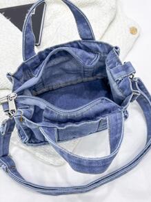 女士時尚休閒牛仔托特包 - 藍色 - 查看 5