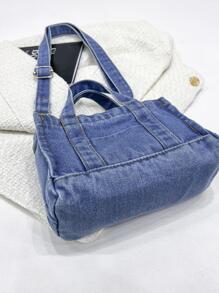 女士時尚休閒牛仔托特包 - 藍色 - 查看 4