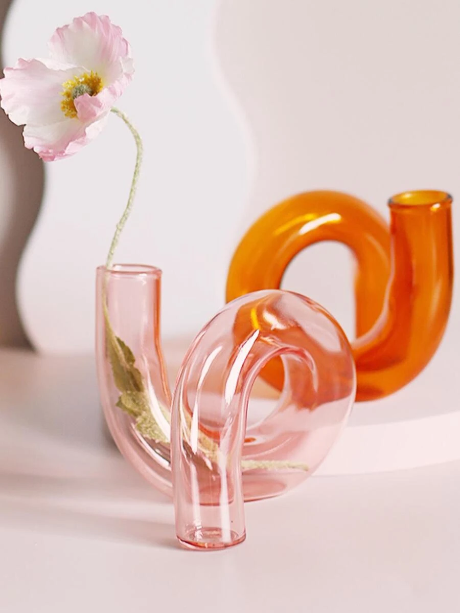 1 chiếc bình thủy tinh nhiều màu hình dạng bất đối xứng dùng để trang trí phòng khách nhà - Hồng - Xem 1