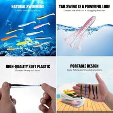 50 piezas/caja Anzuelos de pesca Accesorios para montar Texas Rig para agua dulce y salada, señuelos de pesca de plástico blando para lubina, con ranura para el gancho, kit de señuelos de pesca en colores probados con caja portátil gratis