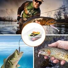 50 piezas/caja Anzuelos de pesca Accesorios para montar Texas Rig para agua dulce y salada, señuelos de pesca de plástico blando para lubina, con ranura para el gancho, kit de señuelos de pesca en colores probados con caja portátil gratis