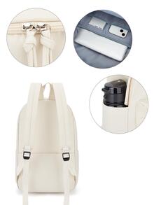 中學生背包適用於青少年男女大學生男女,帆布休閒書包,輕巧的基本筆記本電腦旅行背包,可愛的背包適用於學校大學背包,大容量書包適用於男女學生旅行背包 - 白色 - 查看 8