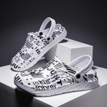 Women Letter & Star Pattern Multi-way Wear Clogs, Fashionable Outdoor EVA Vented Clogs - White - View 3