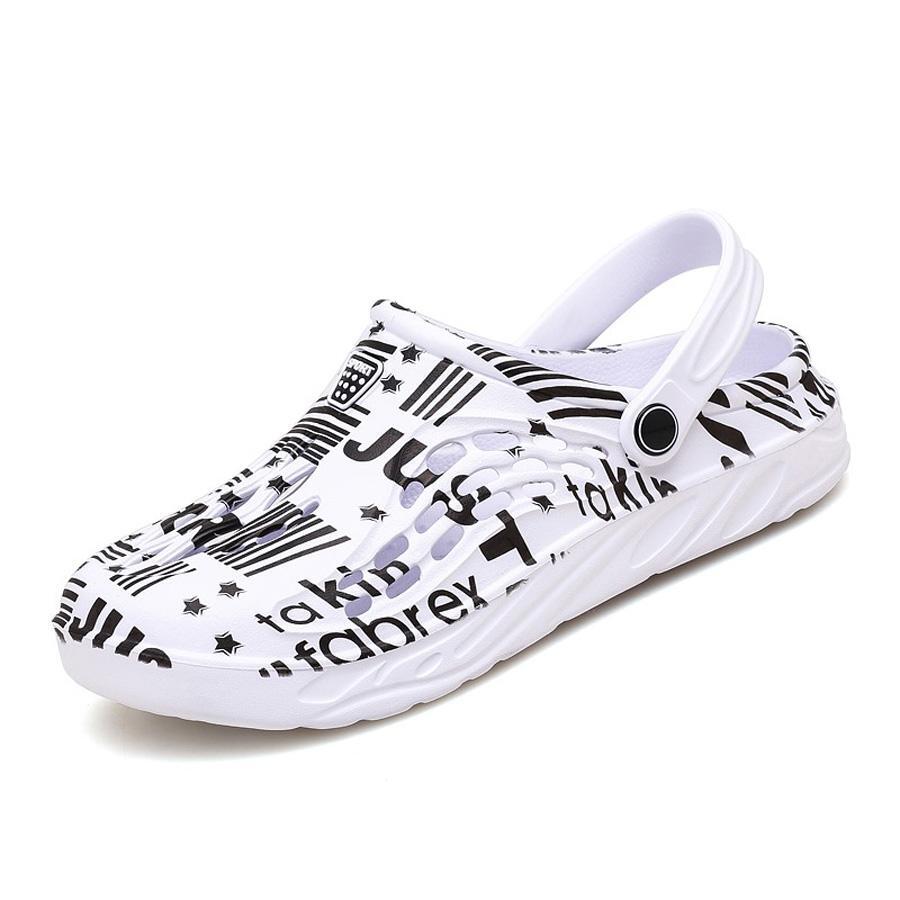 Women Letter & Star Pattern Multi-way Wear Clogs, Fashionable Outdoor EVA Vented Clogs - White - View 1