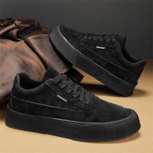 男士圆头系带厚底休闲运动鞋滑板鞋，透气，防滑，耐磨，适合工作，春秋季 - 黑色 - 查看 8