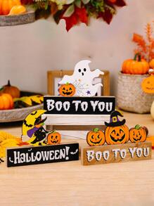 1入組萬聖節裝飾用品南瓜木頭裝飾物氛圍裝飾 - 彩色 - 查看 6