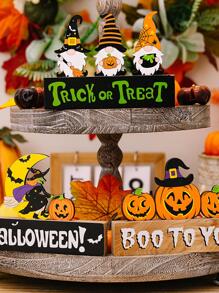 1入組萬聖節裝飾用品南瓜木頭裝飾物氛圍裝飾 - 彩色 - 查看 5