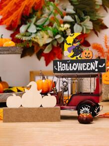 1入組萬聖節裝飾用品南瓜木頭裝飾物氛圍裝飾 - 彩色 - 查看 3