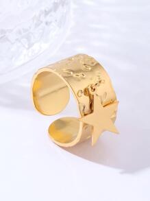 1pc Stainless Steel Open End Star Pendant Ring - Yellow Gold - View 1