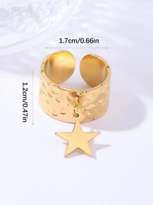 1pc Stainless Steel Open End Star Pendant Ring - Yellow Gold - View 3