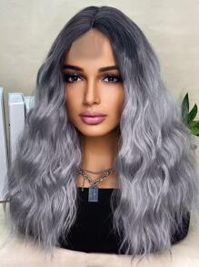 無膠黏綁天然波浪中分短波波鬆糖果棕暗棕18英寸仿真頭髮假髮,天然女人髮型 - 彩色 - 查看 2