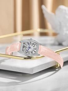 Duolz Đồng hồ thạch anh trang trí bằng đá rhinestone - Hồng - Xem 6