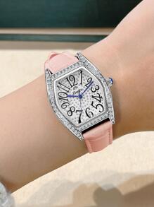 Duolz Đồng hồ thạch anh trang trí bằng đá rhinestone - Hồng - Xem 5