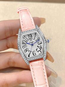 Duolz Đồng hồ thạch anh trang trí bằng đá rhinestone - Hồng - Xem 4