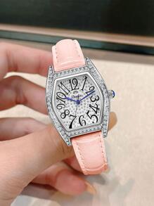 Duolz Đồng hồ thạch anh trang trí bằng đá rhinestone - Hồng - Xem 3