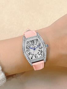Duolz Đồng hồ thạch anh trang trí bằng đá rhinestone - Hồng - Xem 2