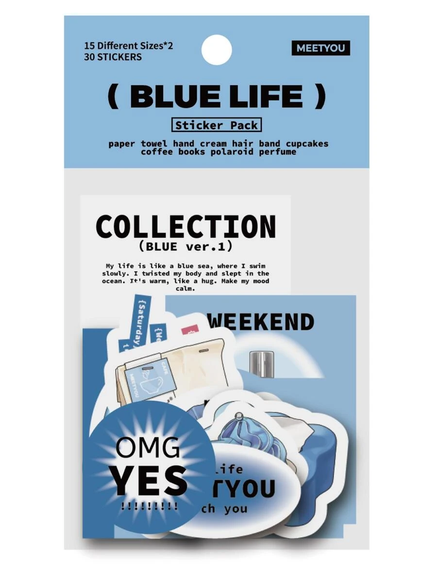 Bộ nhãn dán văn bản không thấm nước vẽ tay - Màu xanh lam - Xem 1