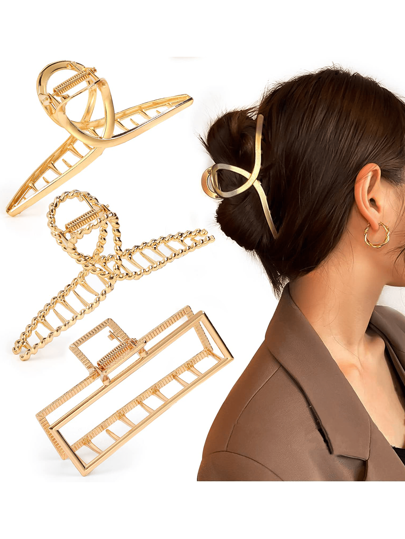 1個/3個入り メタル製 大型ヘアクリップ 厚手の髪に最適、大きな滑り