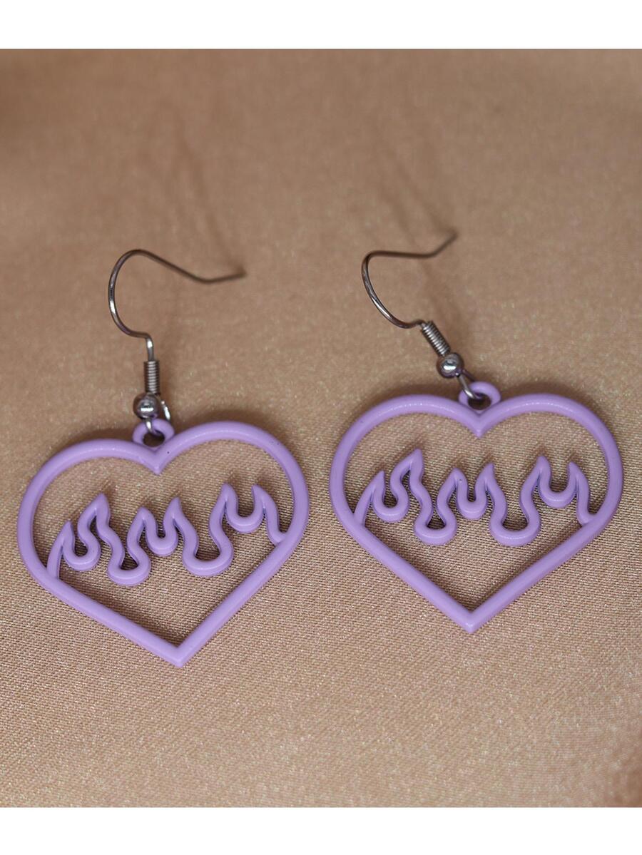 1 đôi bông tai trái tim ngọn lửa, trang sức tuyên bố thay thế cho bé gái, phụ kiện thời trang y2k, ý tưởng quà tặng ngày lễ, đồ nhồi - Màu tím - Xem 1