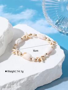 1入組白色海星,綠松石色,貝殼波西米亞風格海洋串珠海灘手環