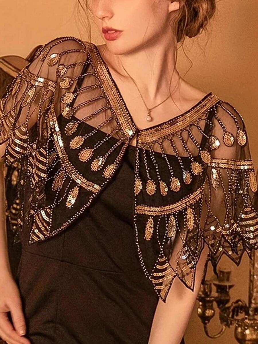Dự tiệc 1 chiếc khăn choàng trang trí sequin thập niên 1920 Cape Evening Wrap - Nhiều màu - Xem 1