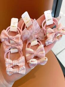 10入組女孩們時髦蝴蝶圖案頭繩(隨機卡) - 粉色 - 查看 3