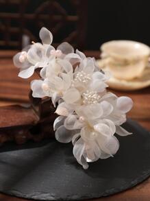 1个欧根纱新娘发夹浪漫头饰爪夹发卡，学校用品，发饰 - 香檳色 - 查看 5