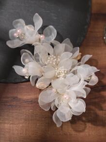 1个欧根纱新娘发夹浪漫头饰爪夹发卡，学校用品，发饰 - 香檳色 - 查看 7