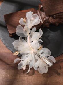 1个欧根纱新娘发夹浪漫头饰爪夹发卡，学校用品，发饰 - 香檳色 - 查看 8