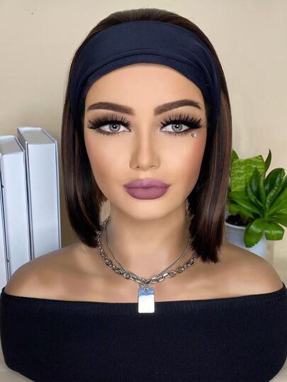 合成耐熱假髮直短波波帶假髮亮點12吋合成髮,適用於日常使用