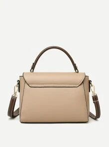 Bolso tote de contraste de color vintage simple, bolso de mano con solapa estilo retro para mujer, bolso bandolera de contraste de color, bolso con múltiples capas con asa superior, bolso empresarial y casual de moda para mujer, perfecto para la oficina, los negocios y el trabajo