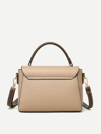 Vintage enkel kontrastfärgad tote-väska retro handväska med klaff för kvinnor, färgkontrast axelväska, moderiktig flerskiktsväska med topphandtag, trendig affärsväska för kvinnor, perfekt för kontor, affärer och arbete