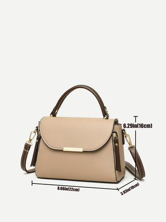 Vintage enkel kontrastfärgad tote-väska retro handväska med klaff för kvinnor, färgkontrast axelväska, moderiktig flerskiktsväska med topphandtag, trendig affärsväska för kvinnor, perfekt för kontor, affärer och arbete