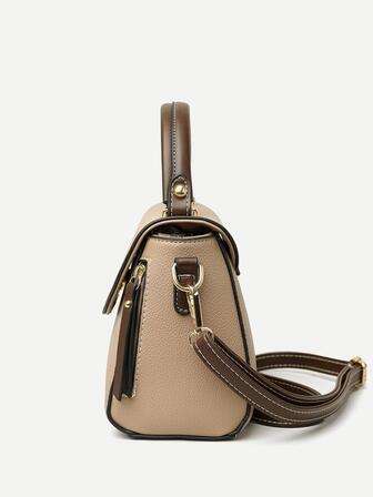 Vintage enkel kontrastfärgad tote-väska retro handväska med klaff för kvinnor, färgkontrast axelväska, moderiktig flerskiktsväska med topphandtag, trendig affärsväska för kvinnor, perfekt för kontor, affärer och arbete