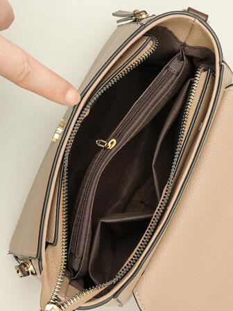 Vintage Simple Contrast Color Tote Bag Retro Flap Handbag For Women, Color Contrast Crossbody Bag, Fashion Multi Layer Purse With Top Handle, Fashionable Business Casual Bag For Women, Perfect For Office, Business And Work