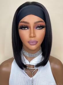 Synthetic Heat Resistant Wigs Straight Short Bob Headband Wig Natural Black12 Inch Synthetic Wigs For  Daily Used - Black - View 2