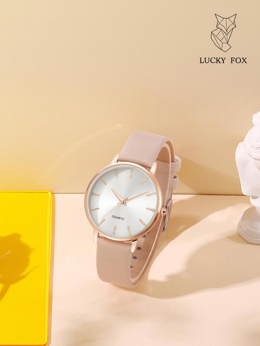 Luckyfox Dry Battery Packaged Simple Round Dial Youth Student Narrow Strip Hour Markers Quartz Watch Suitable For Daily Life - Beige - View 1
