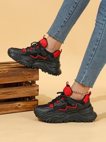 女性雙色透氣繫帶運動鞋,運動戶外老爹鞋 - 彩色 - 查看 1