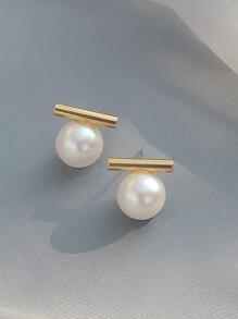 1對珍藏款、極簡風、個性化、多用途、豪華的仿珍珠耳針 - 金黃色 - 查看 1