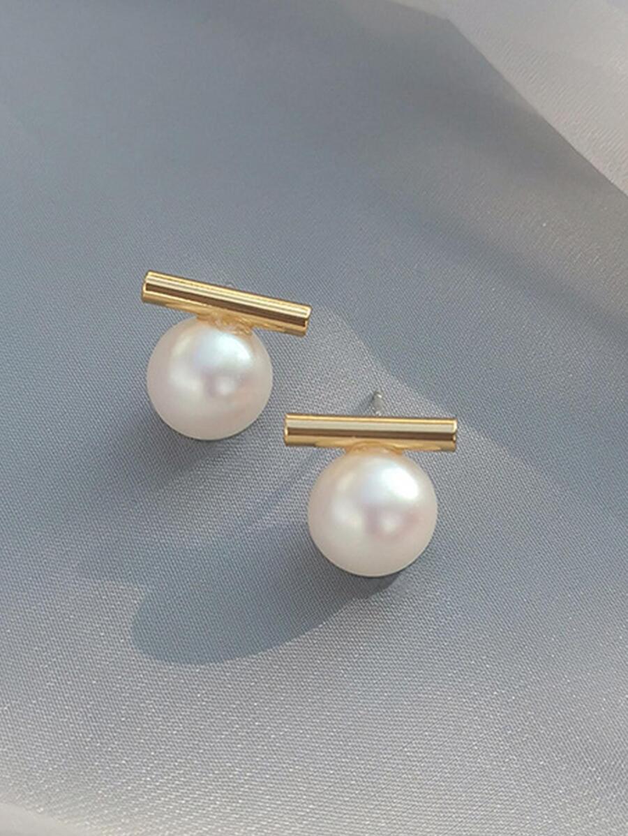 1對珍藏款、極簡風、個性化、多用途、豪華的仿珍珠耳針 - 金黃色 - 查看 1