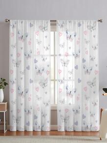 2入組簡約風和多用途蝴蝶圖案薄紗窗簾適用於客廳,臥室,和廚房 - 彩色 - 查看 1