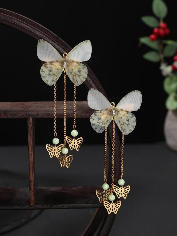 2入組蝴蝶流蘇風格復古髮飾適合女士,可愛髮夾