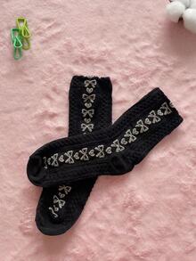 Vớ phi hành đoàn họa tiết nơ - Đen và trắng - Xem 3