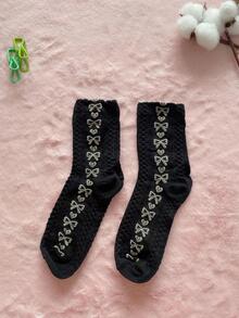 Vớ phi hành đoàn họa tiết nơ - Đen và trắng - Xem 2